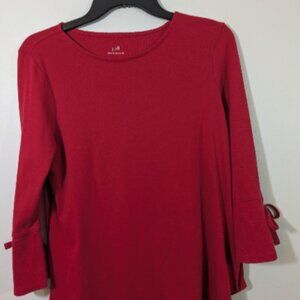 J. Jill Pima Tie-Sleeve Tee Women’s PM Red 3/4 Sleeve 100% Pima Cotton Knit Top